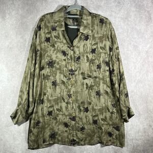 Finity Naturals Shirt Tank Top Set Womens 1X Green Leaf Print Silk Vacation Work